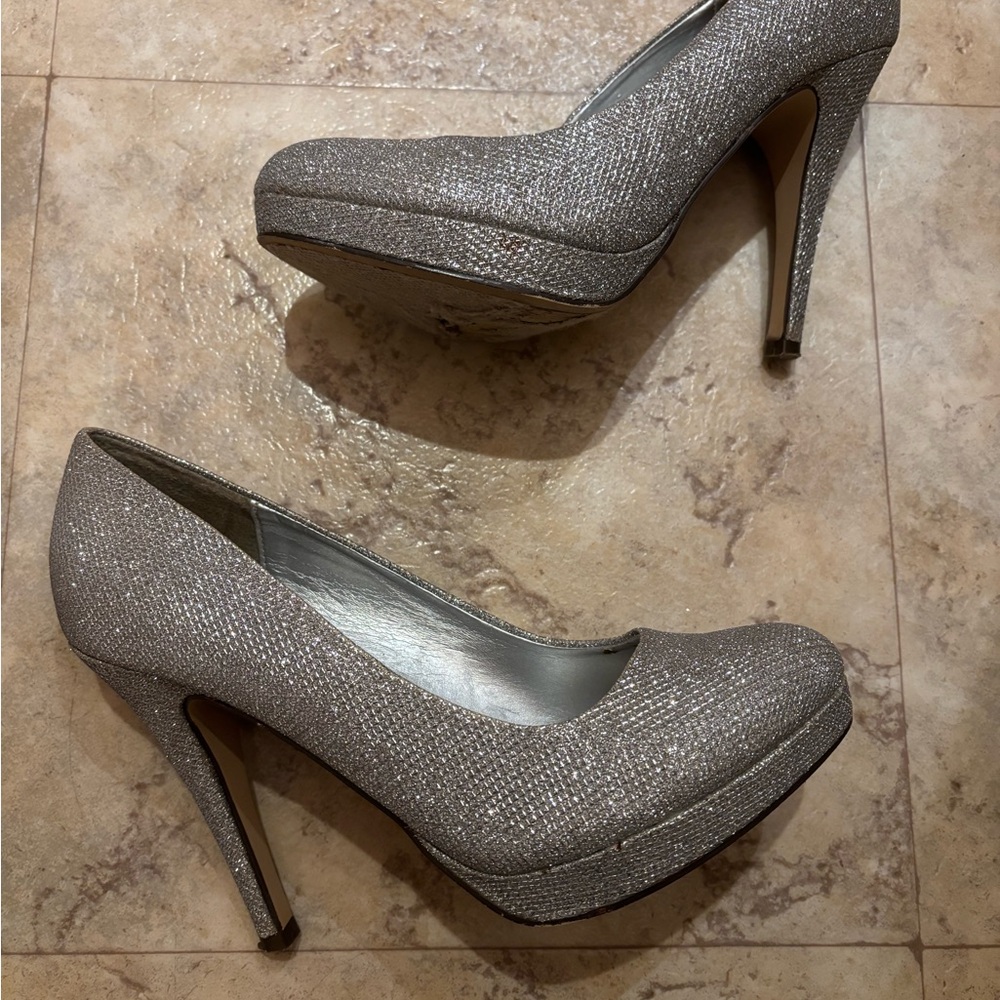 Call It Spring Silver Platform Glitter High Heels Size 8